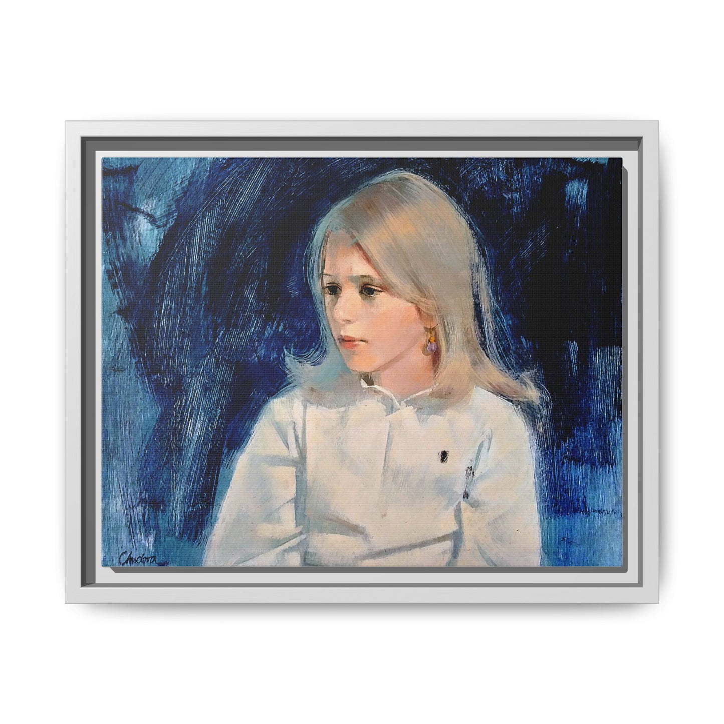 Painting of girl by Unknown Artist Framed Matte Canvas Classic Wall Art