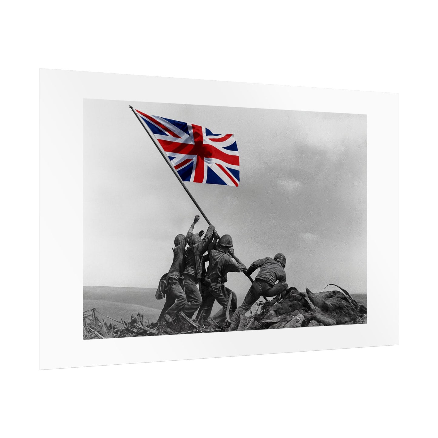 Raising the Union Jack by Unknown attributed to Joe Rosenthal Wall Art Print