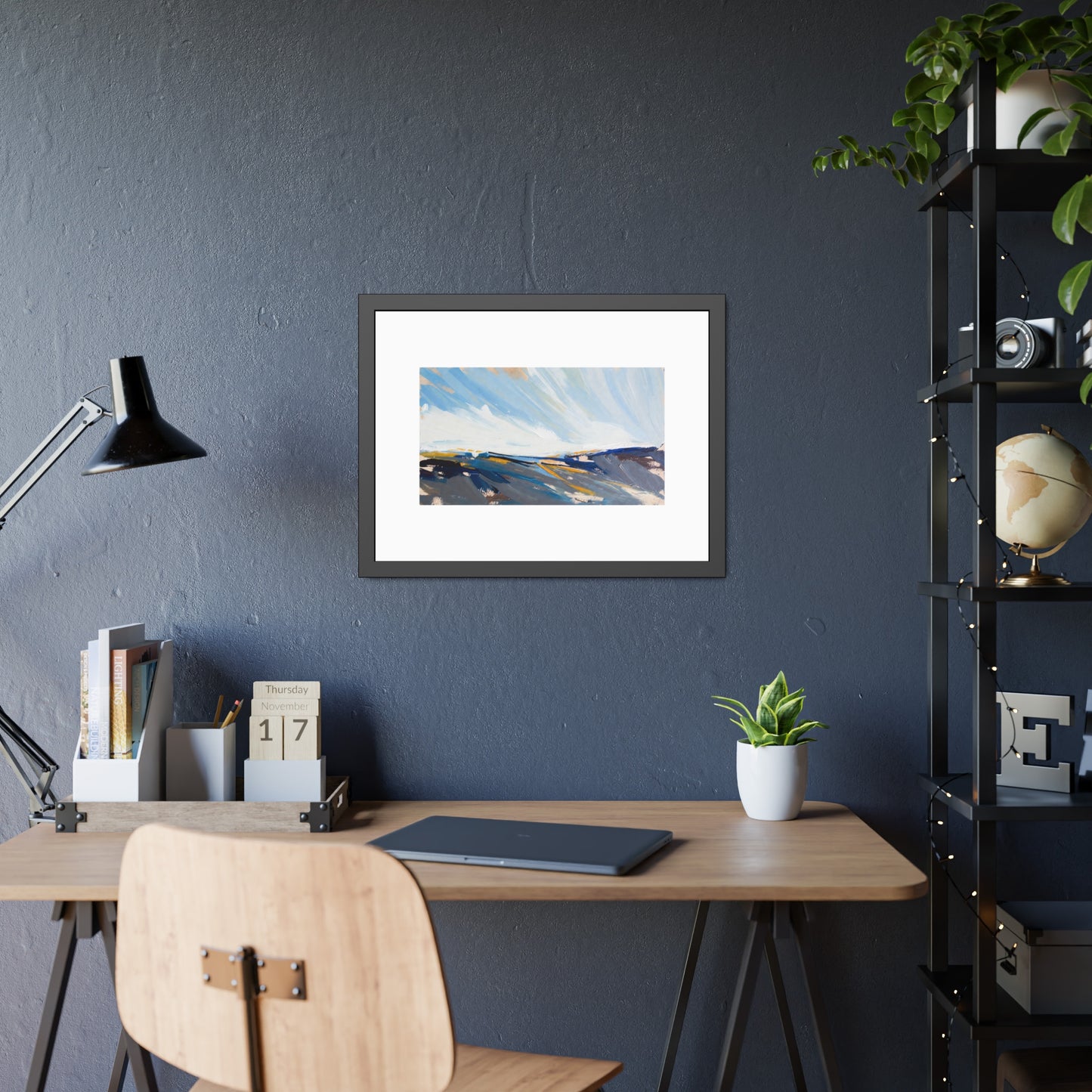 Abstract Coastal Landscape Framed Poster — Blue Seascape Wall Art