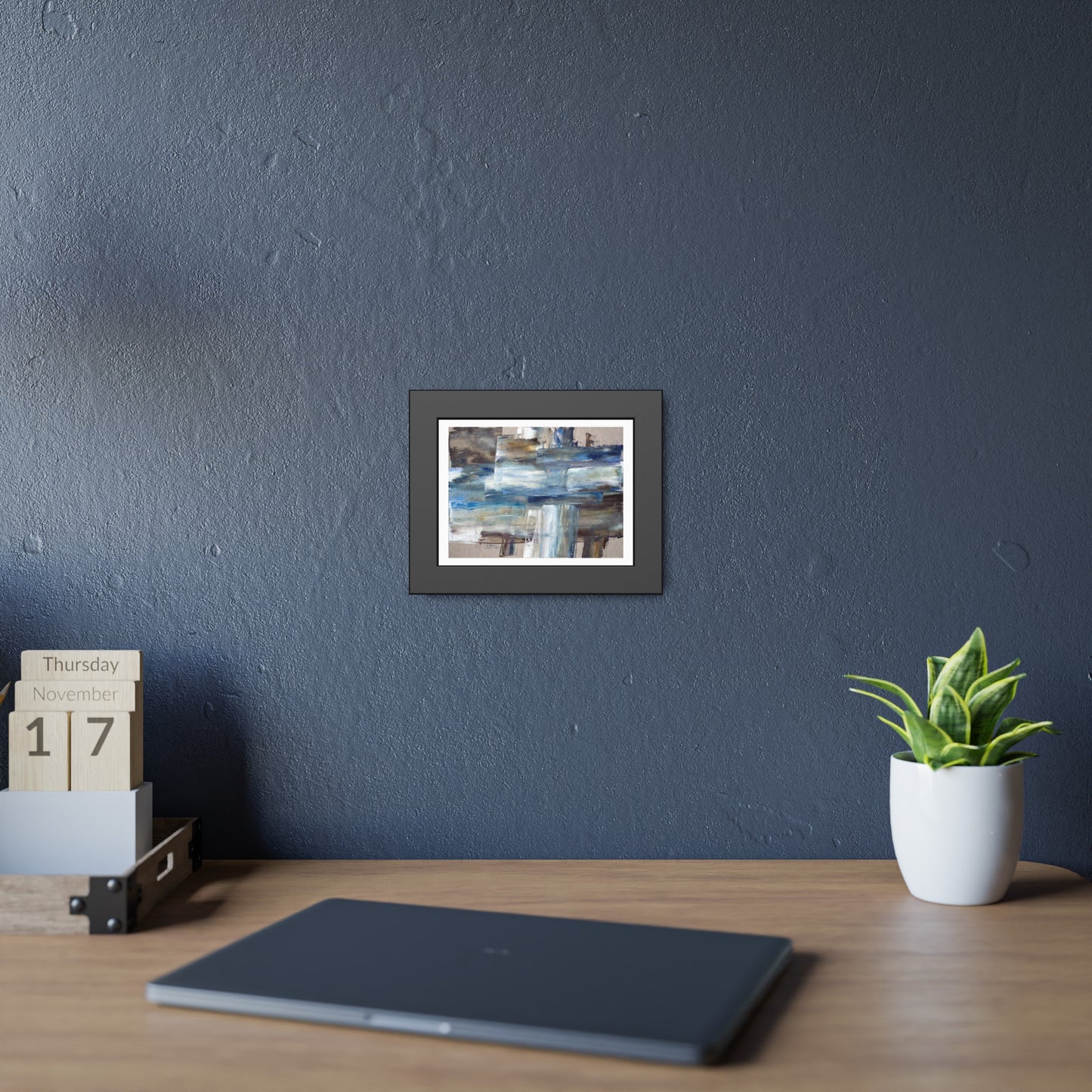 Abstract Blue Horizon Framed Paper Poster — Modern Coastal Wall Art