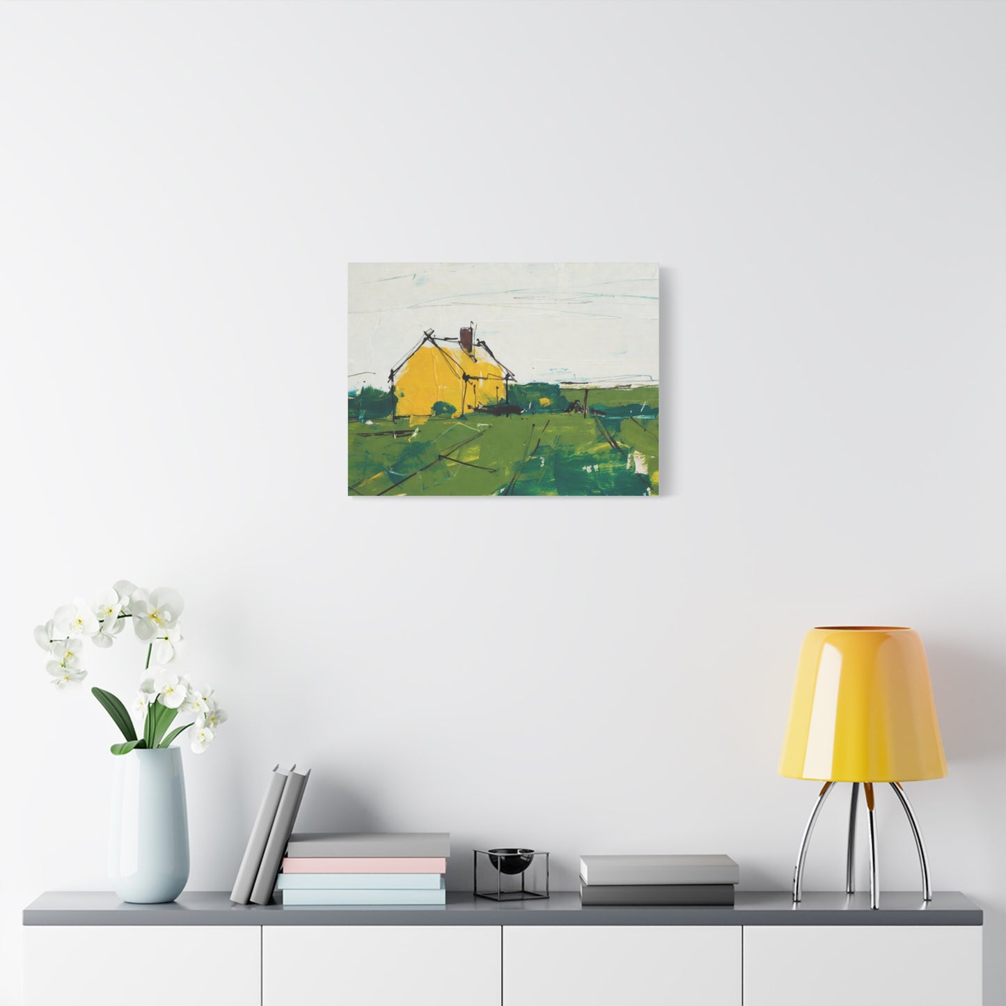 Yellow Cottage Landscape Canvas - Matte Stretched Wall Art