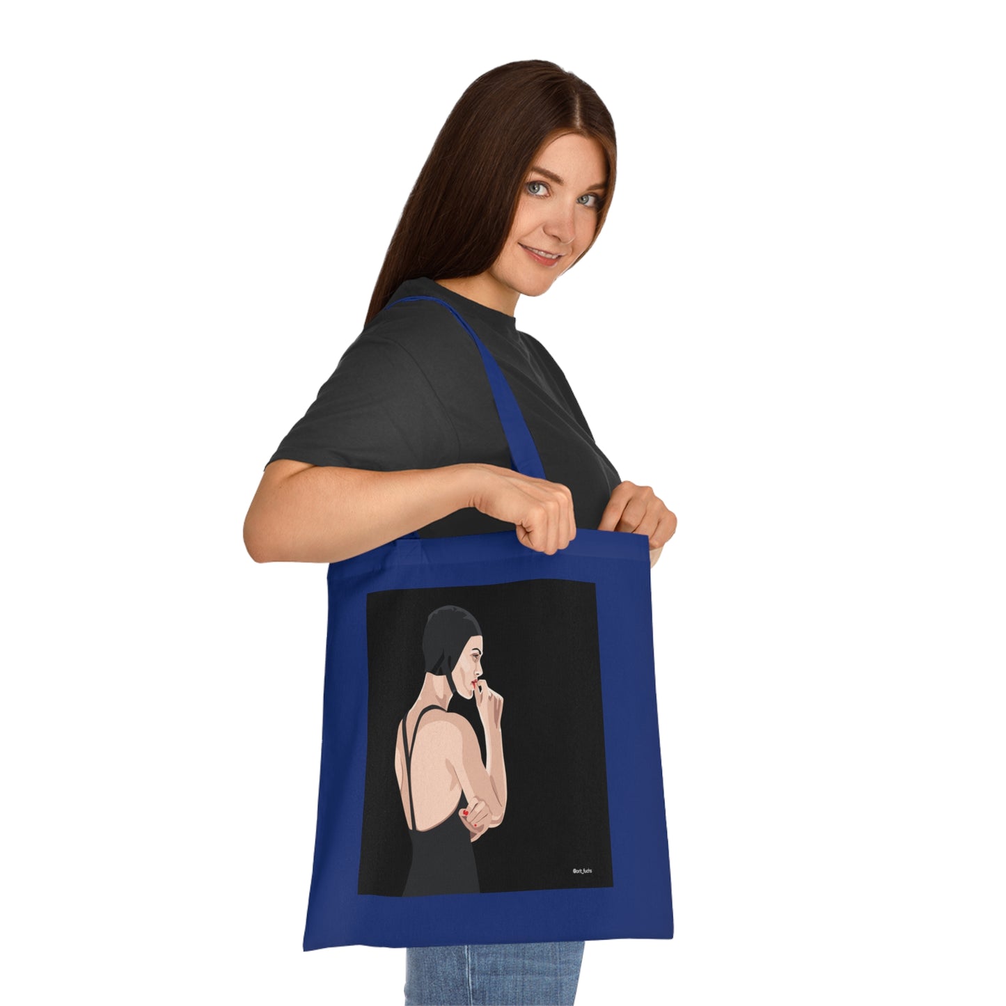 Minimalist Femme Portrait Cotton Tote — Chic Black-Back Illustration Tote Bag