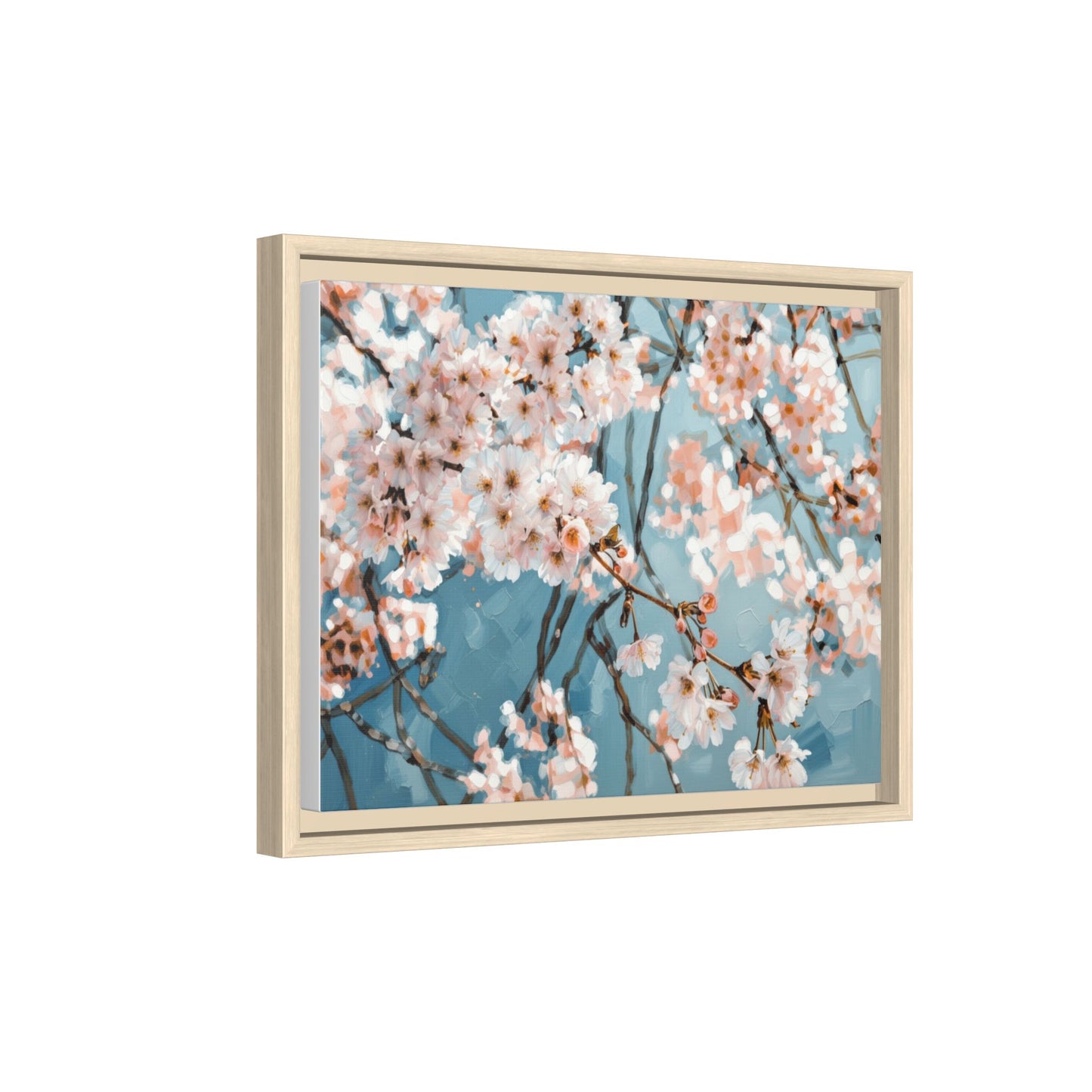 Framed Cherry Blossom Matte Canvas Print — Soft Pink Floral Wall Art