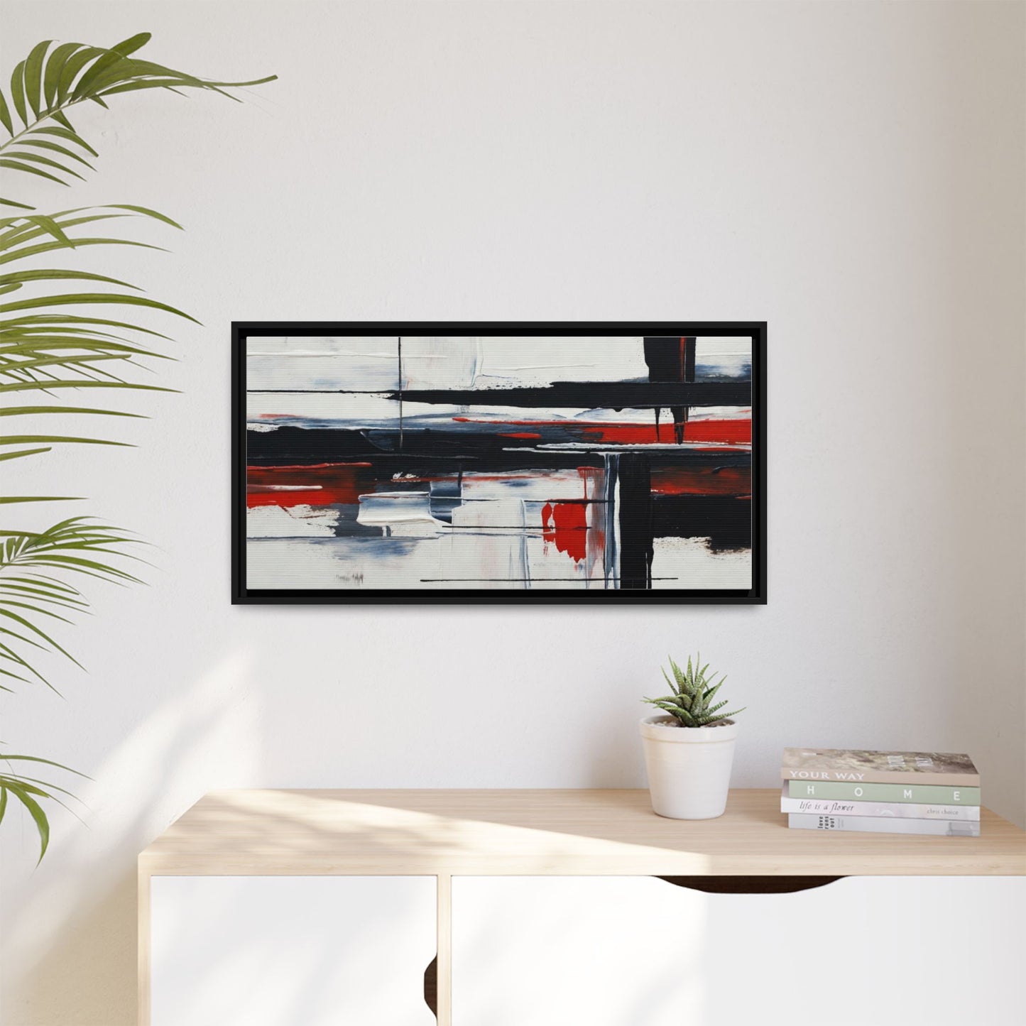 Abstract Red & Black Framed Canvas Art — Modern Matte Wall Painting