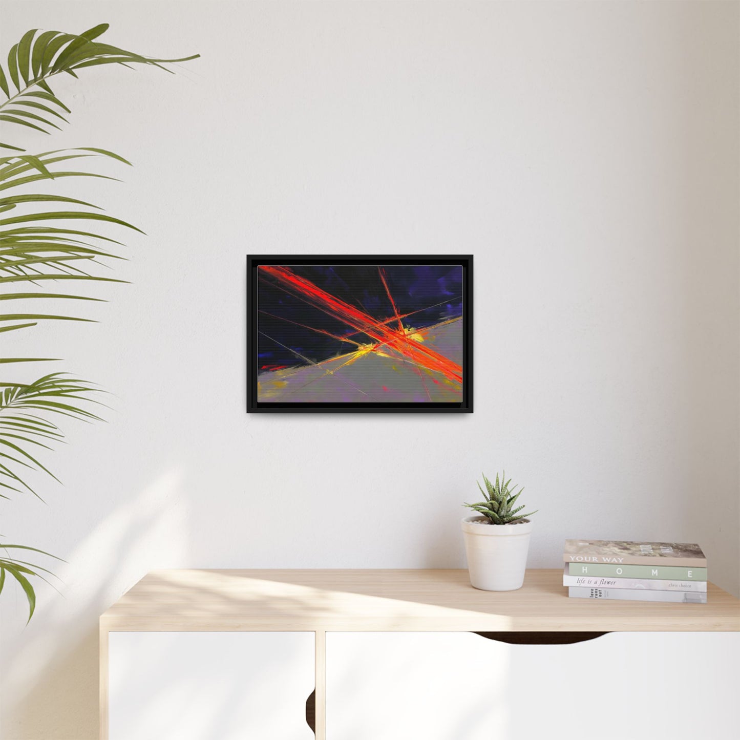 Abstract Red Streaks Framed Matte Canvas Art — Modern Multi‑Color Wall Decor