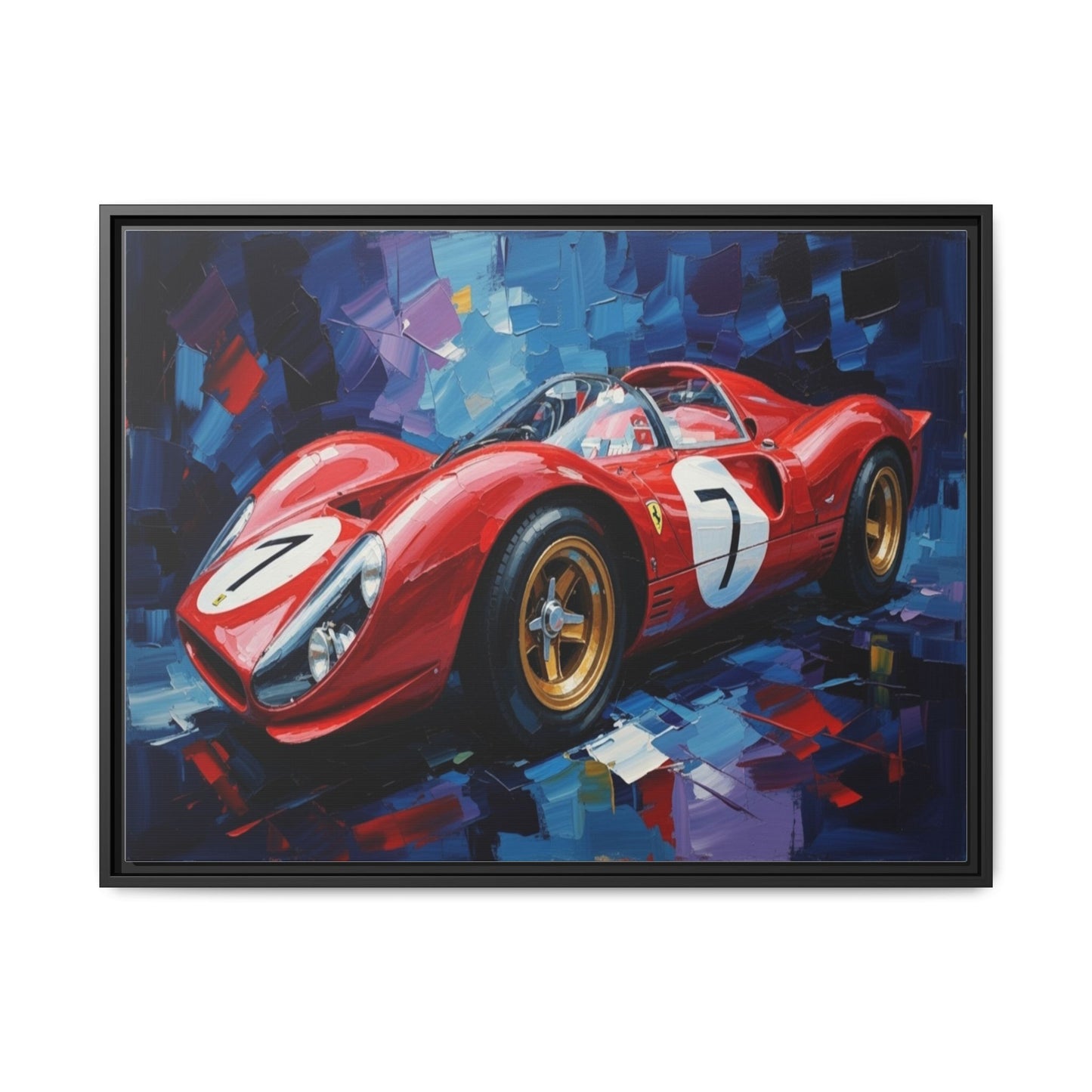 Vintage Ferrari Red Racecar Matte Canvas Framed Wall Art