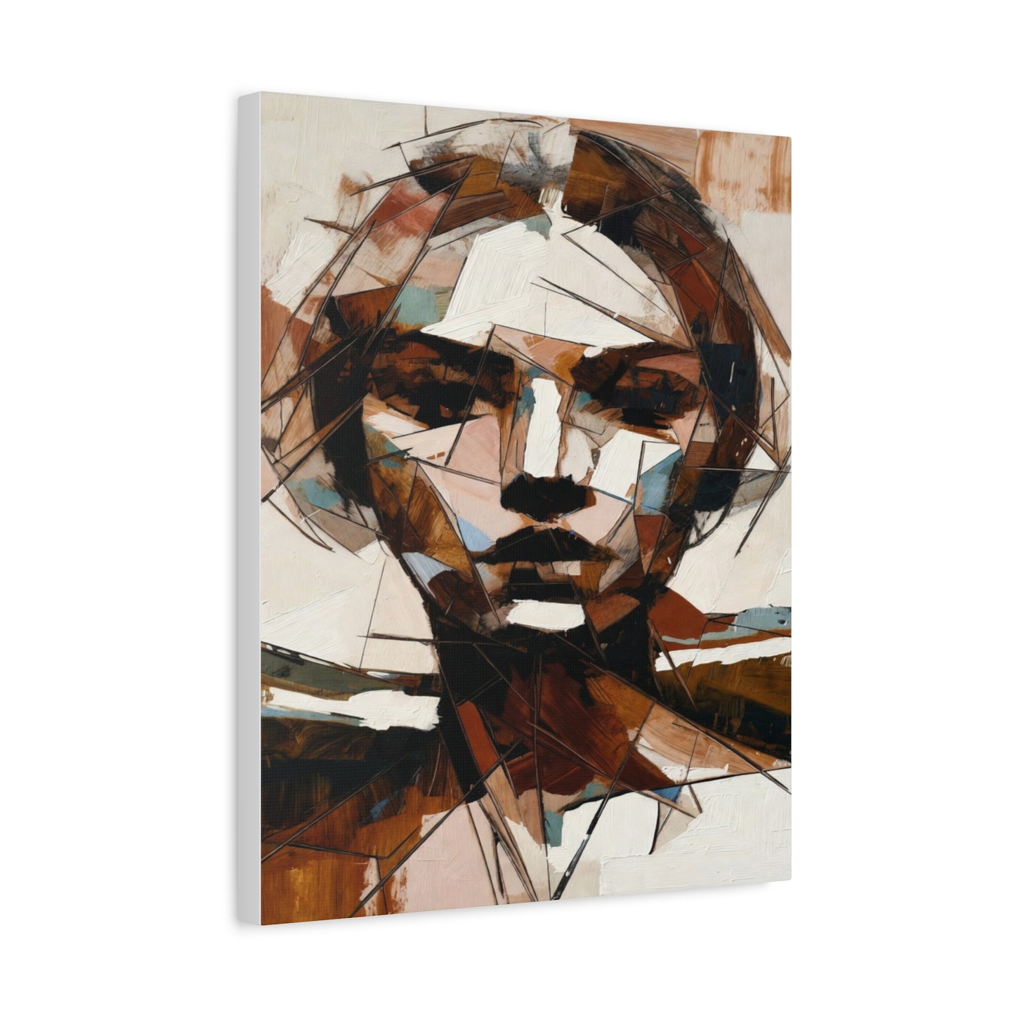 Abstract Geometric Portrait Canvas Print — Modern Brown & Teal Wall Art