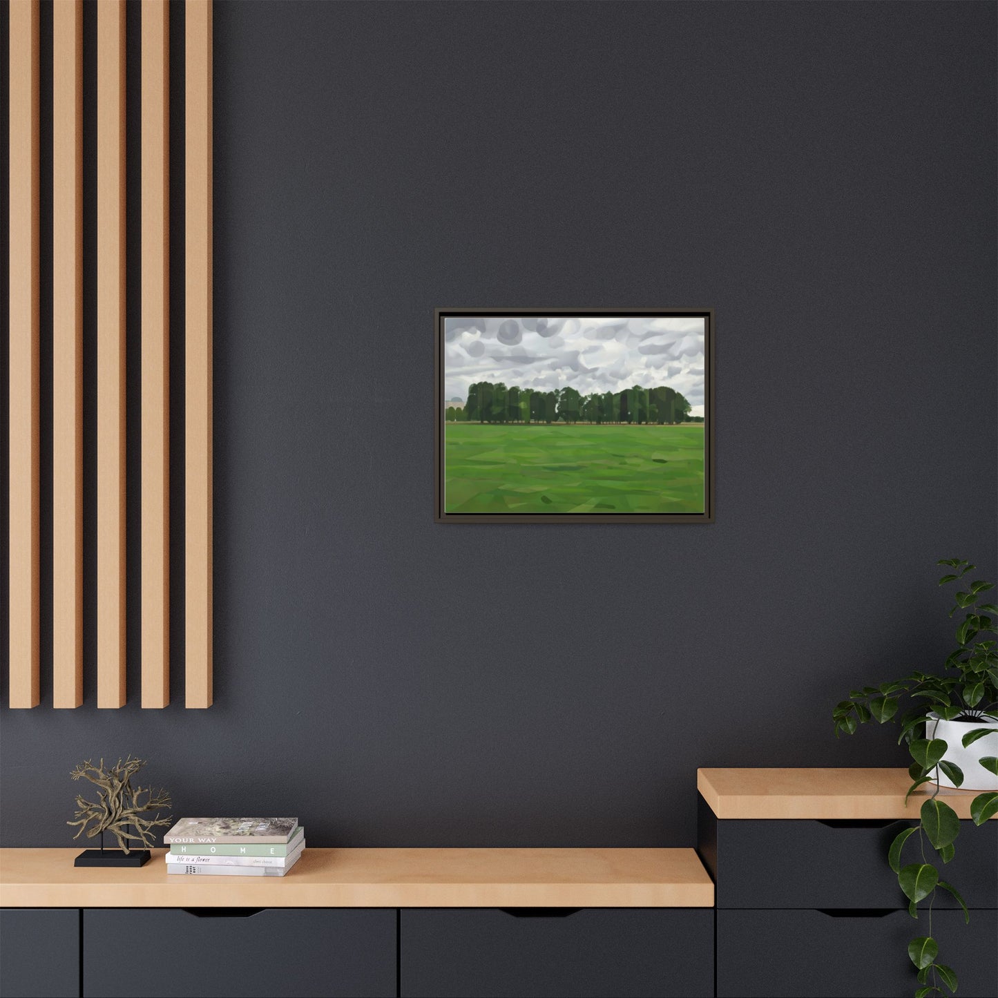 Framed Matte Canvas Print — Minimalist Green Landscape Art