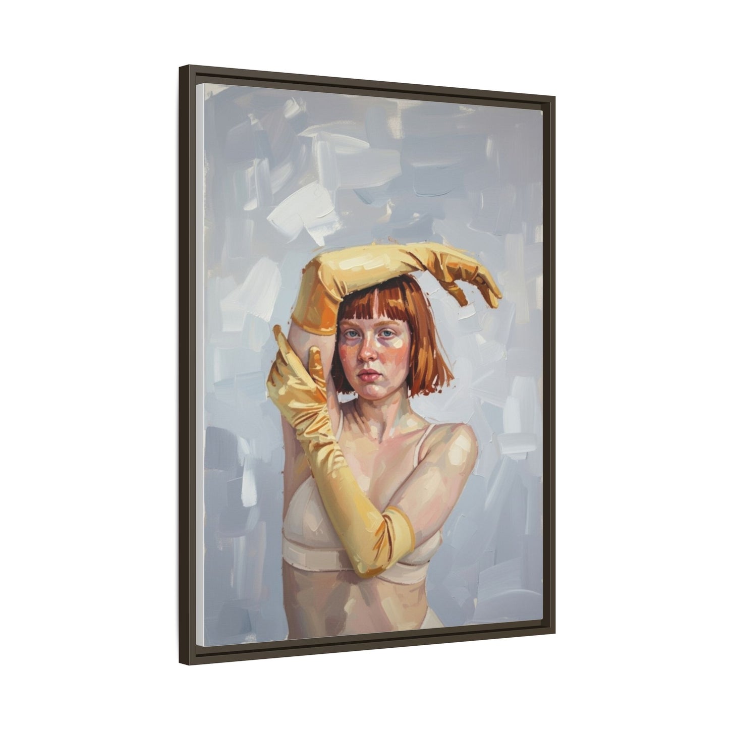 Contemporary Portrait Canvas Print — Woman with Yellow Gloves (Framed Matte)