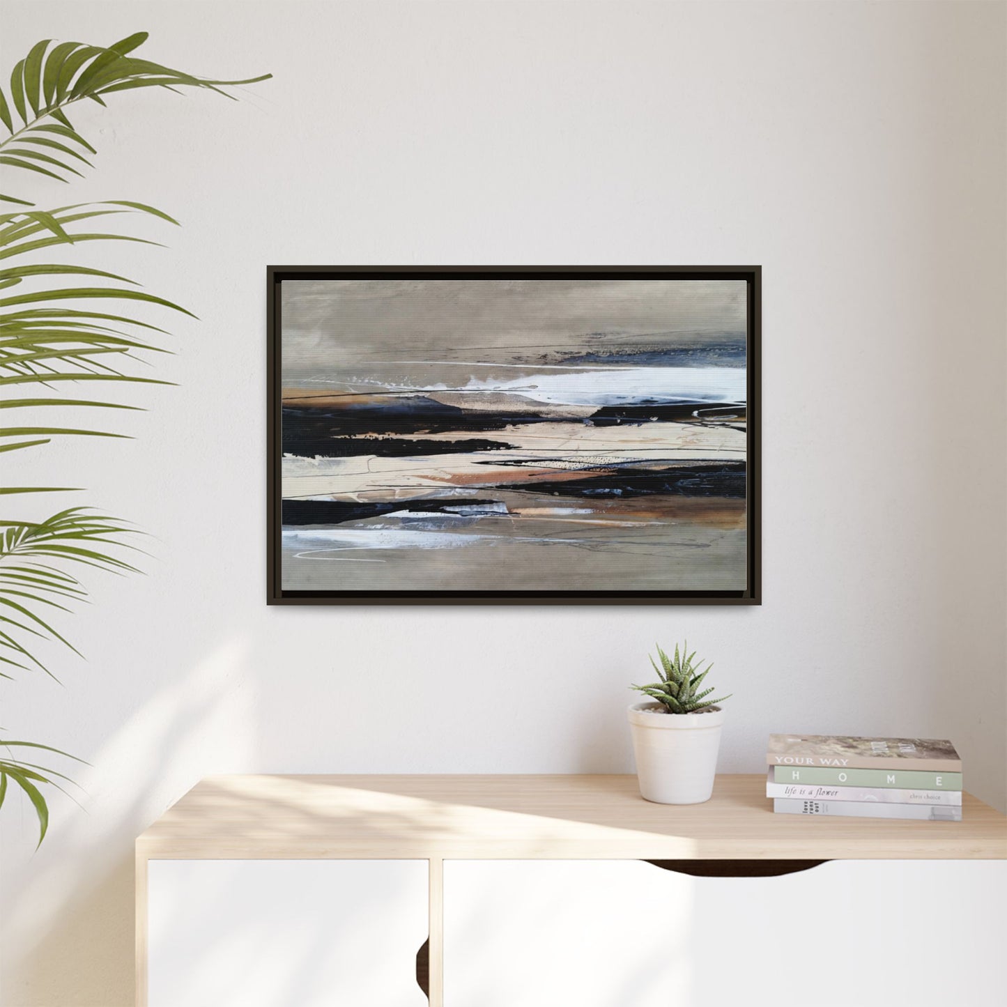 Abstract Seascape Matte Canvas Framed Wall Art — Neutral Coastal Landscape