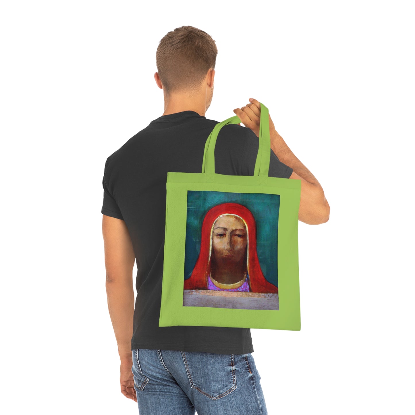 Art Portrait Tote Bag — Serene Red-Hooded Figure Canvas Cotton Tote