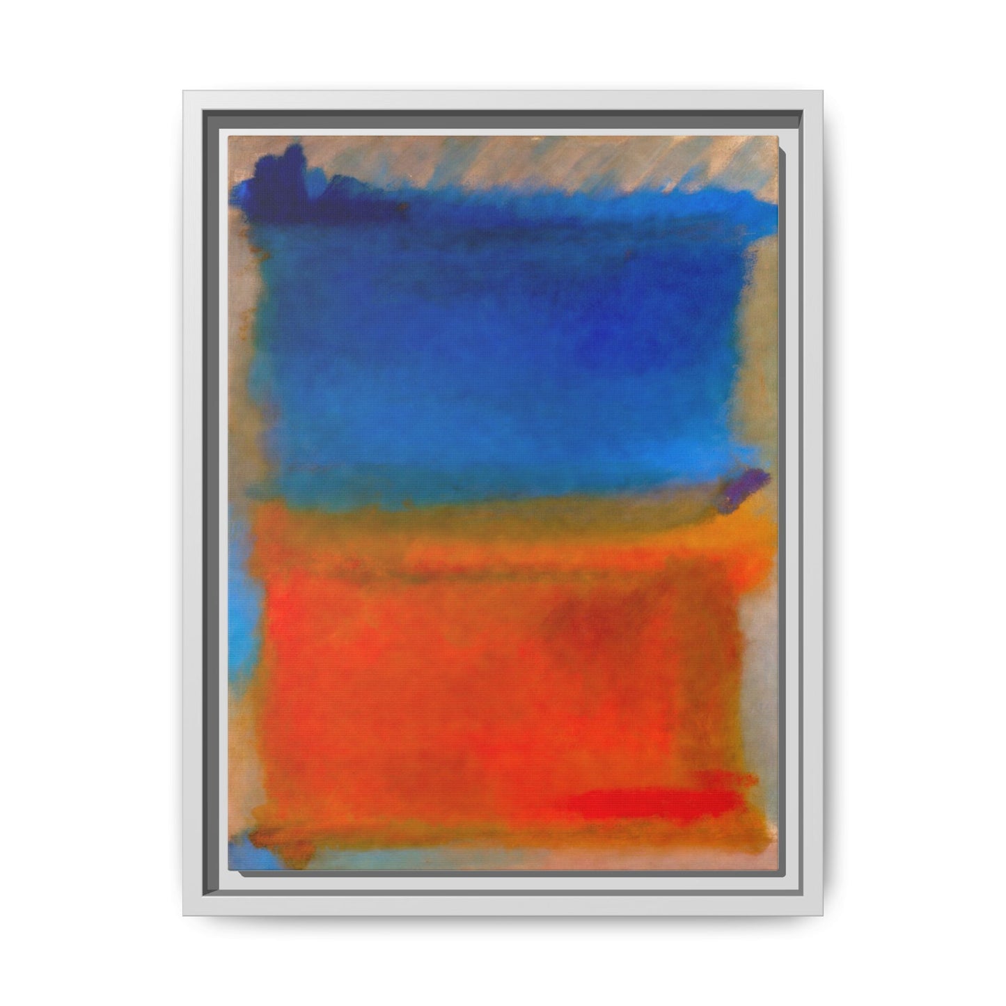 Abstract Color Block Matte Canvas Framed Wall Art — Blue & Orange Modern Painting