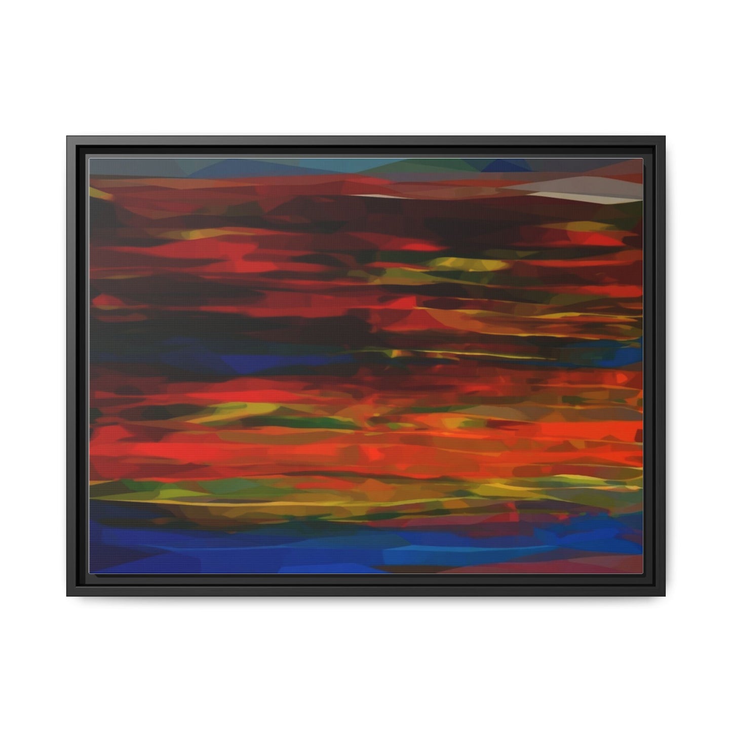 Abstract Multi-Color Matte Canvas Framed Wall Art — Bold Red & Blue Modern Painting