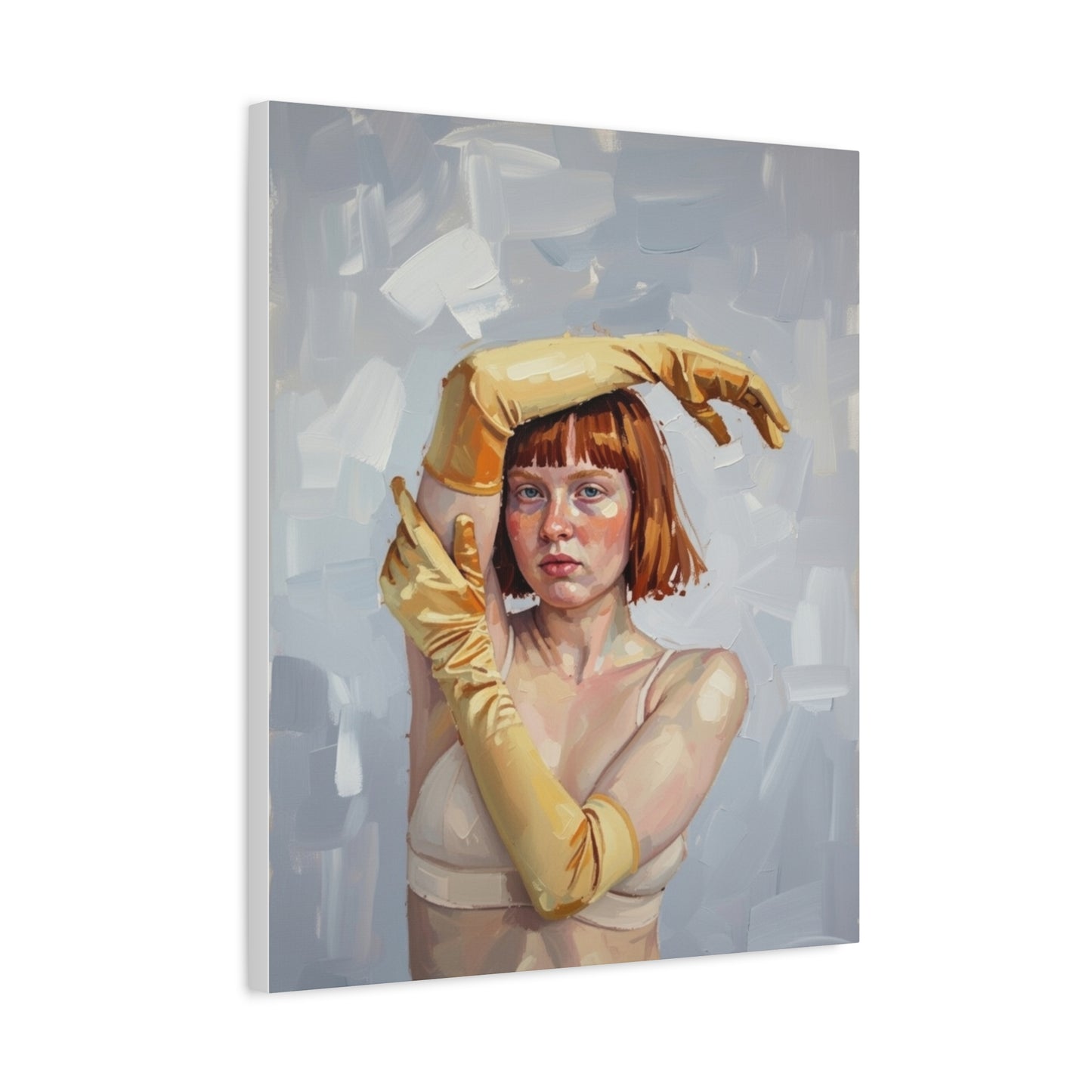 Portrait Canvas Print — Redheaded Woman with Yellow Gloves, Matte Stretched Art