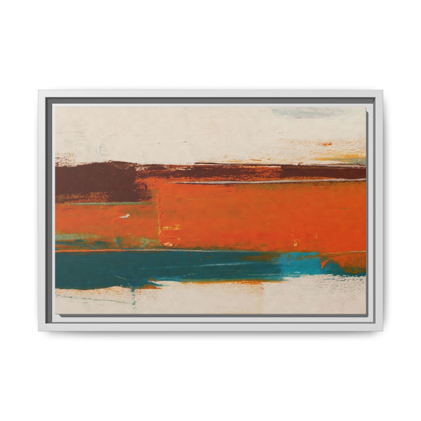 Abstract Horizon Matte Canvas Framed Print — Modern Orange Teal Wall Art