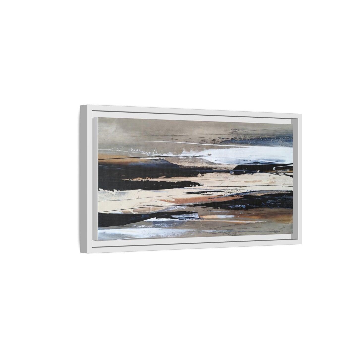 Abstract Seascape Matte Canvas Framed Wall Art — Neutral Coastal Landscape