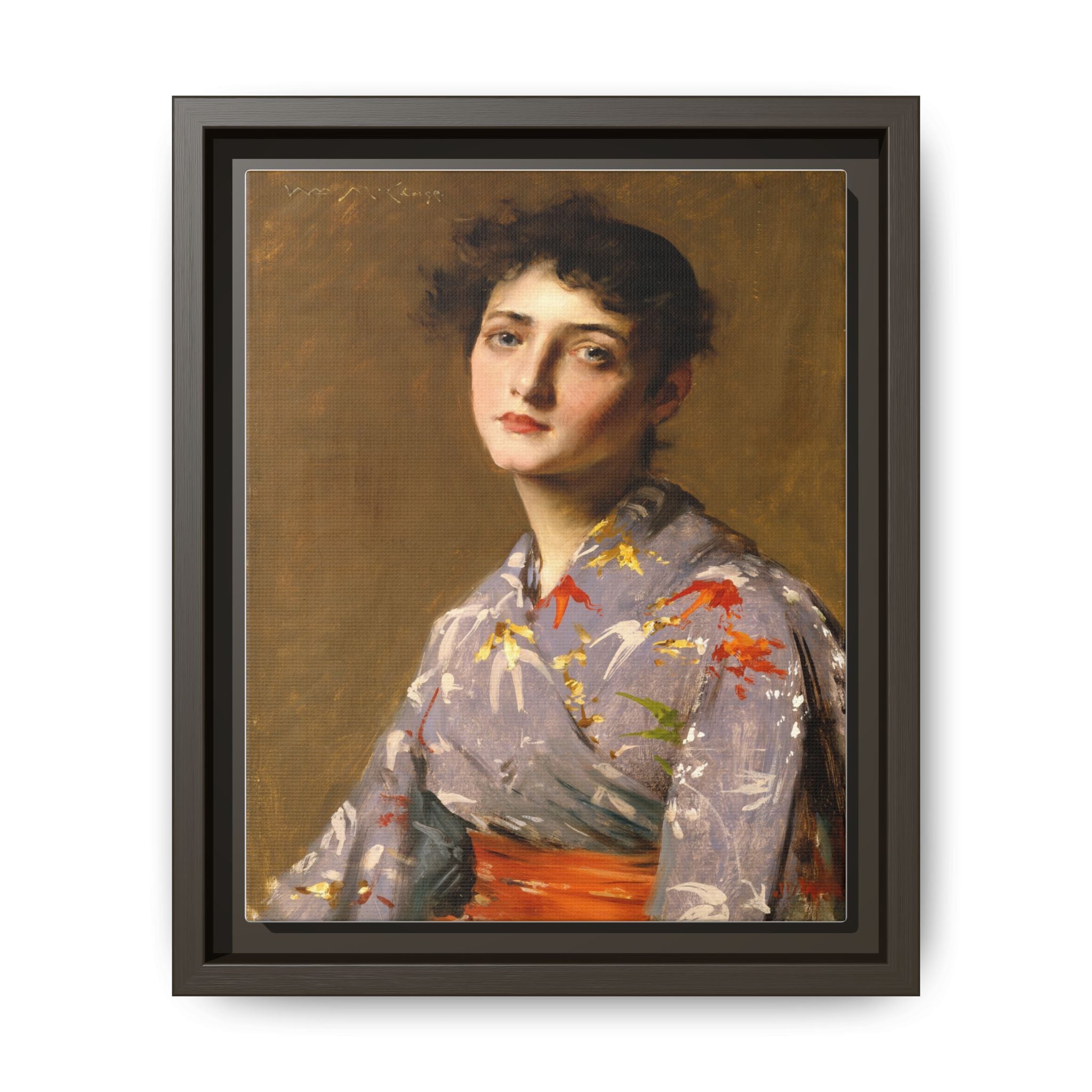 Girl in a Japanese Costume by William Merritt Chase Framed Matte Canvas Wall Art Print