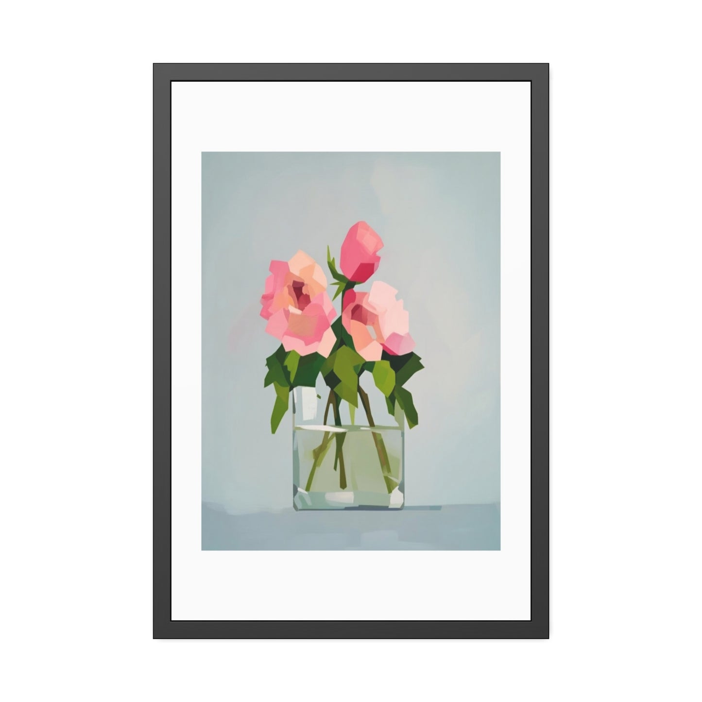 Framed Floral Poster — Pink Rose Vase Wall Art