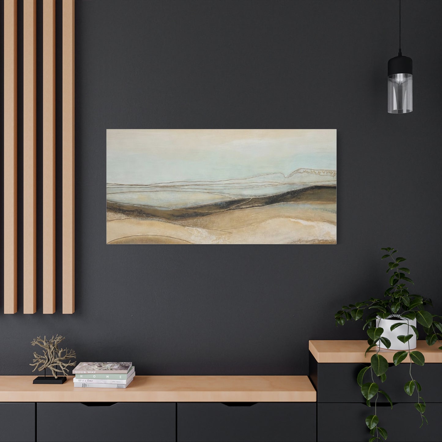 Abstract Coastal Landscape Matte Canvas Wall Art — Neutral Beach Waves Stretched Canvas