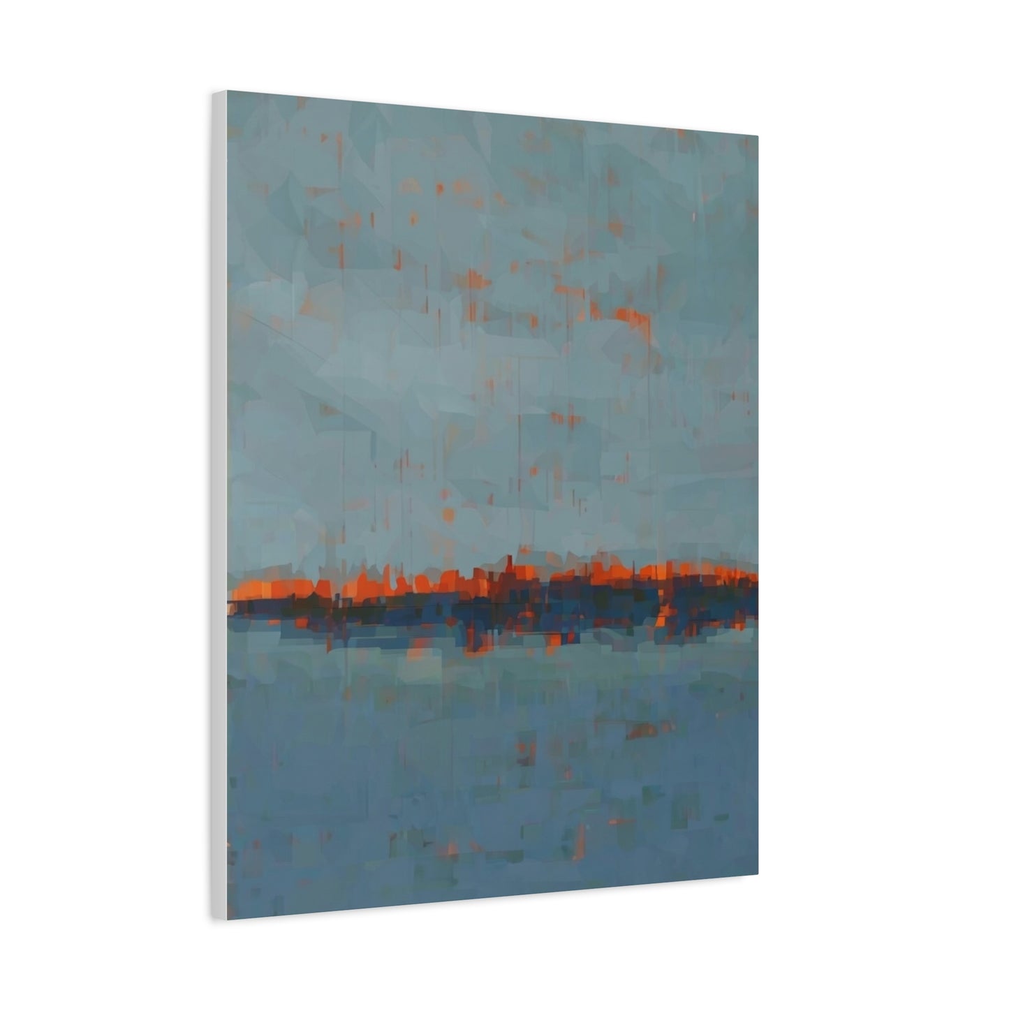 Abstract Coastal Horizon Canvas Print — Blue Teal with Orange Accent