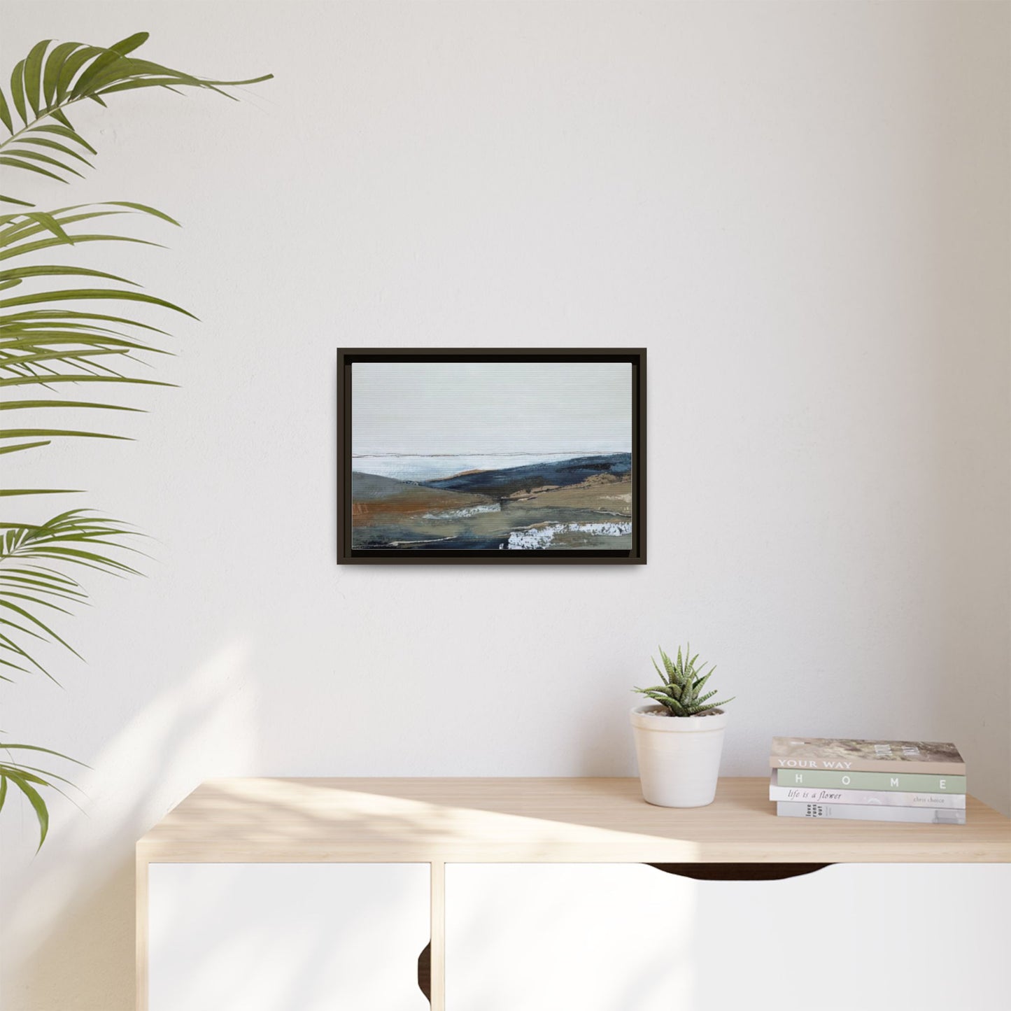 Framed Matte Canvas Wall Art — Serene Coastal Abstract Landscape