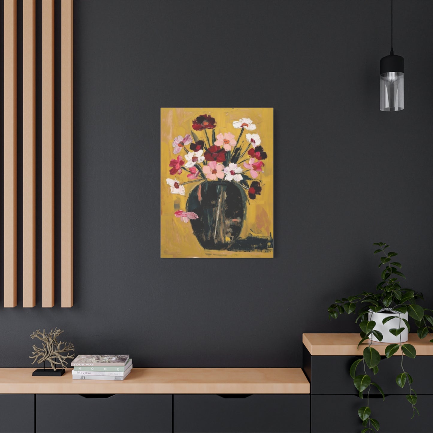 Floral Still Life Canvas Print  Pink & Red Wildflowers in Vase