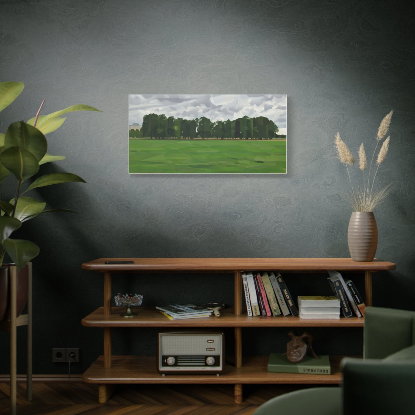 Green Field Landscape Canvas Print — Tranquil Park Scene Matte Stretched Canvas
