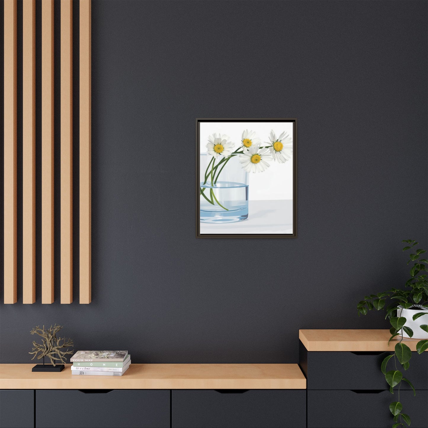 Framed Daisy Canvas Print — Minimal Botanical Wall Art