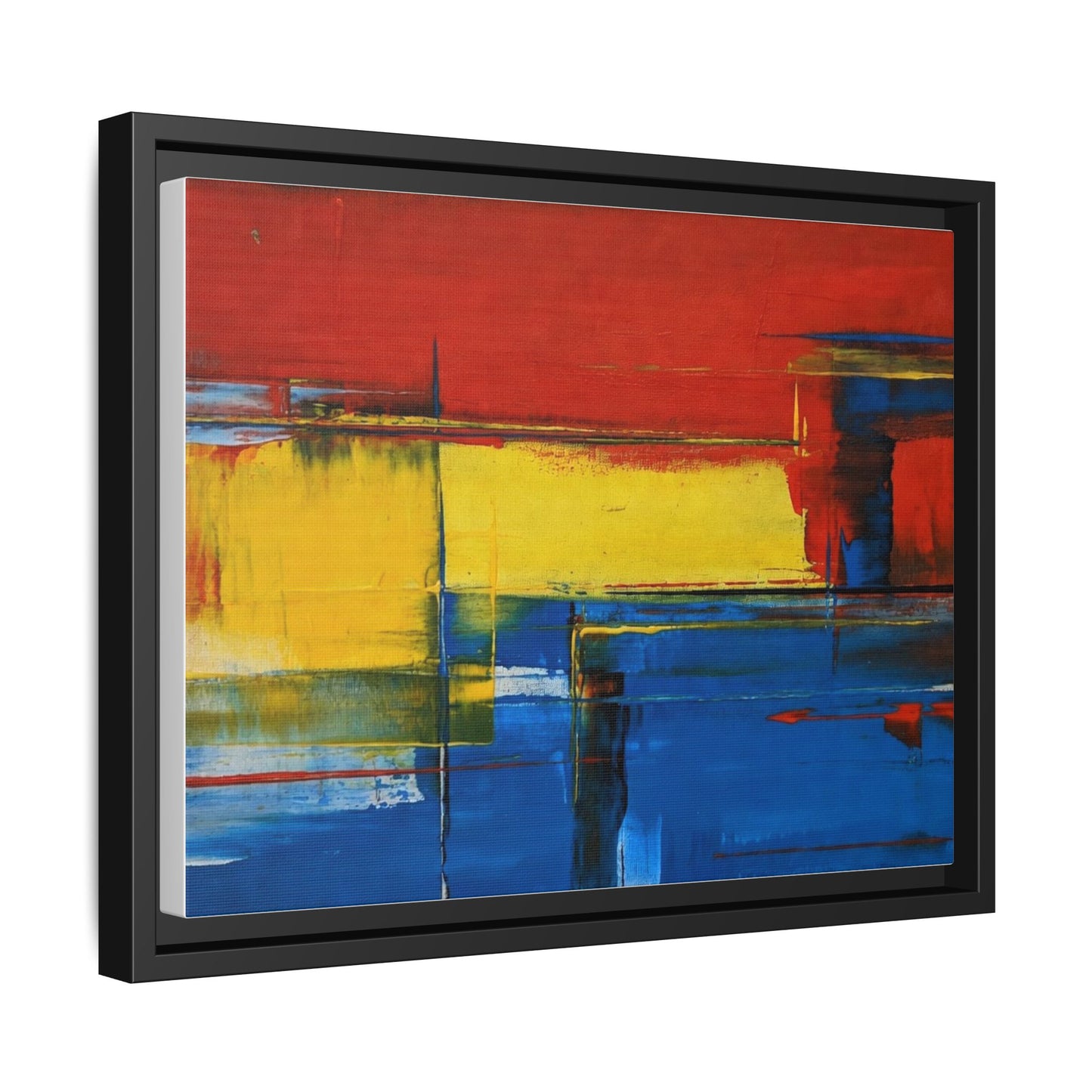 Abstract Color Block Matte Canvas Framed Wall Art — Modern Red Yellow Blue Painting