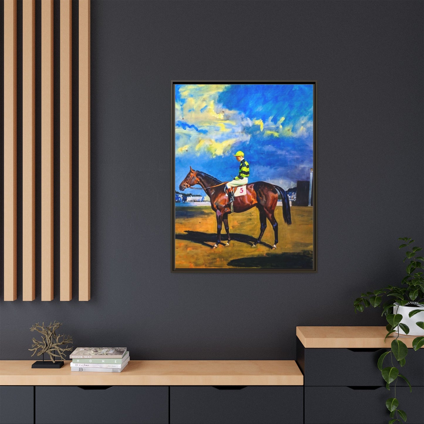 Framed Matte Canvas — Jockey on Racehorse Vintage Equestrian Wall Art