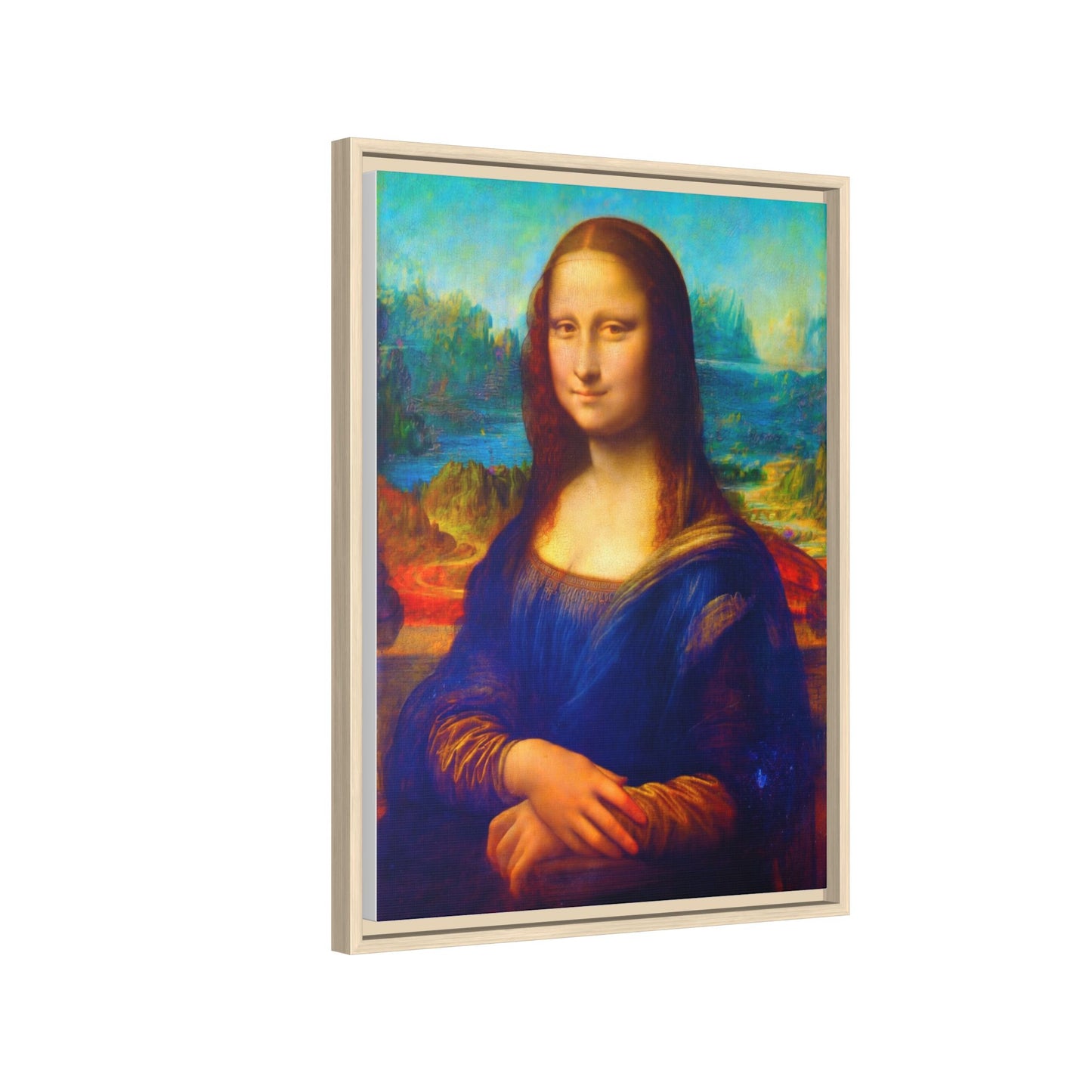 Framed Matte Canvas Print — Colorful Mona Lisa Wall Art