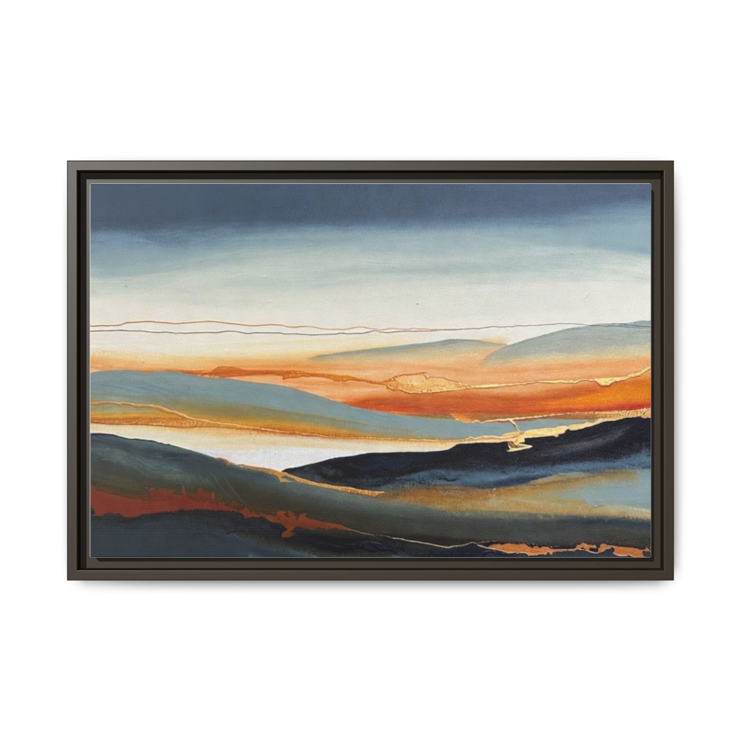 Framed Matte Canvas: Abstract Coastal Sunset Landscape Wall Art