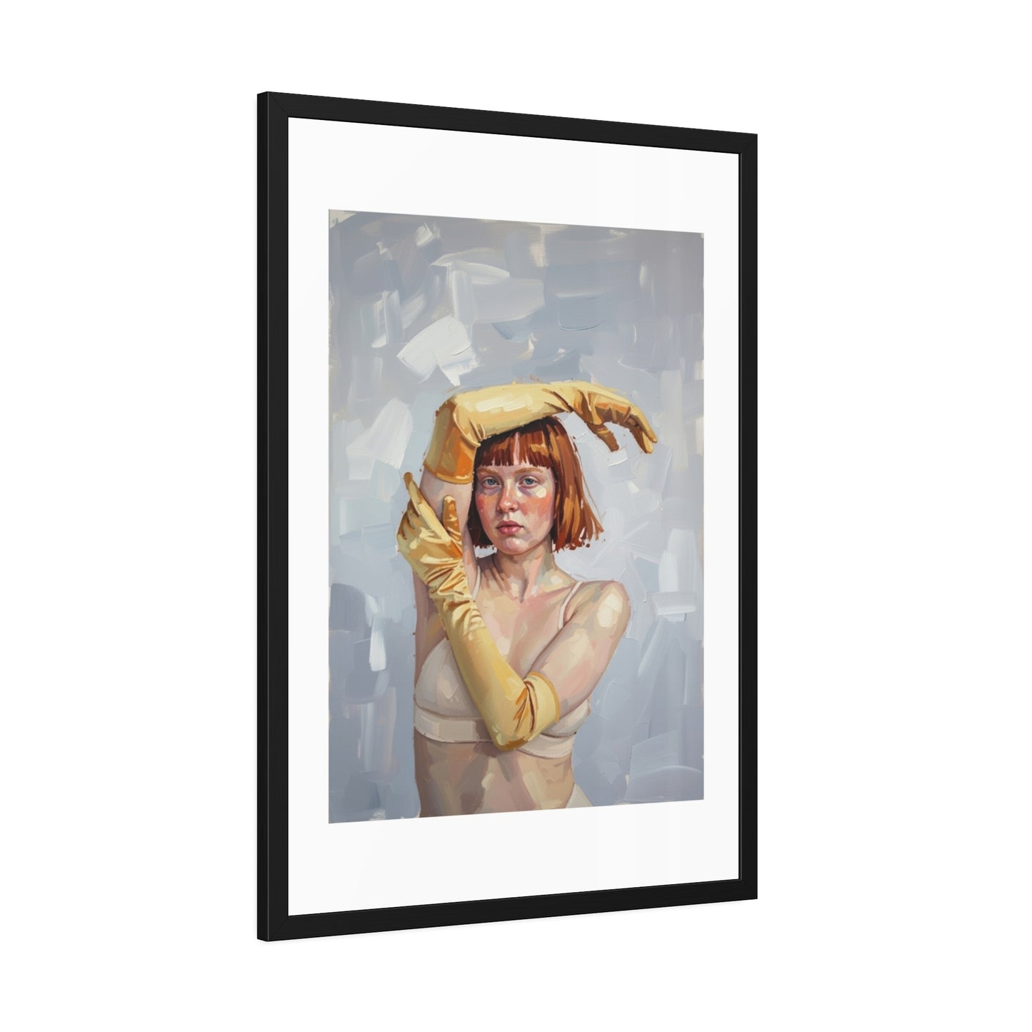 Framed Art Print — Portrait of Woman in Yellow Gloves (Modern Figurative Wall Art)