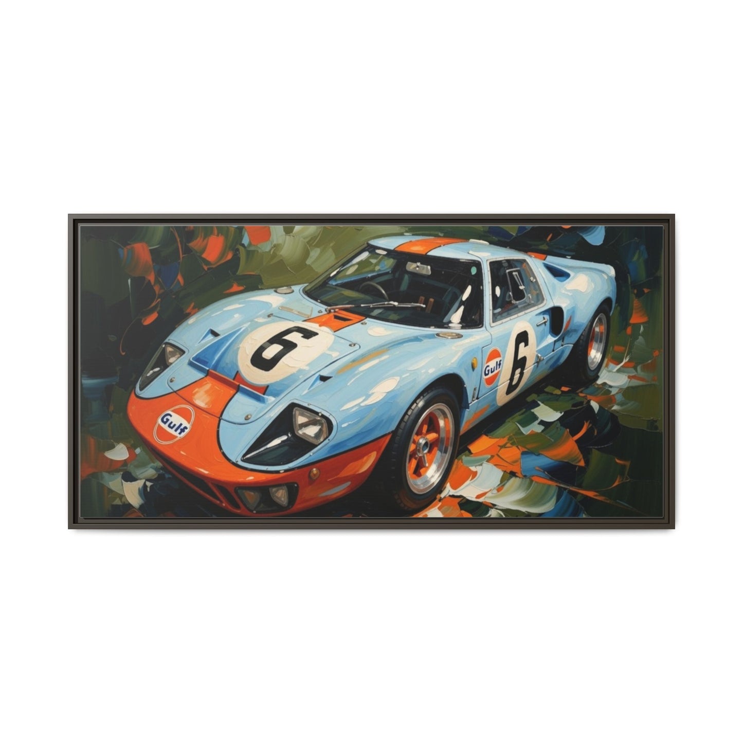 Gulf Racing GT40 Matte Framed Canvas — Vintage Sports Car Wall Art