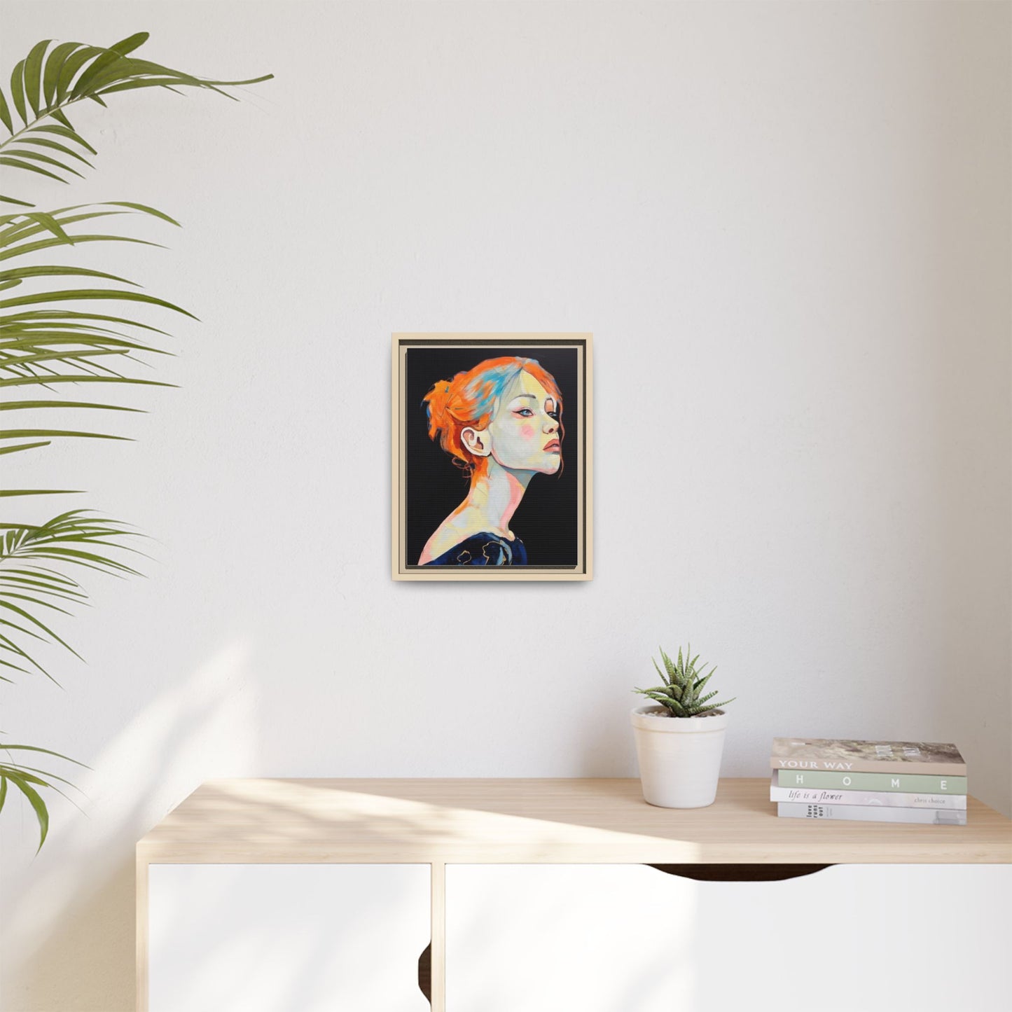 Framed Matte Canvas Portrait — Vibrant Multi‑Color Woman Wall Art
