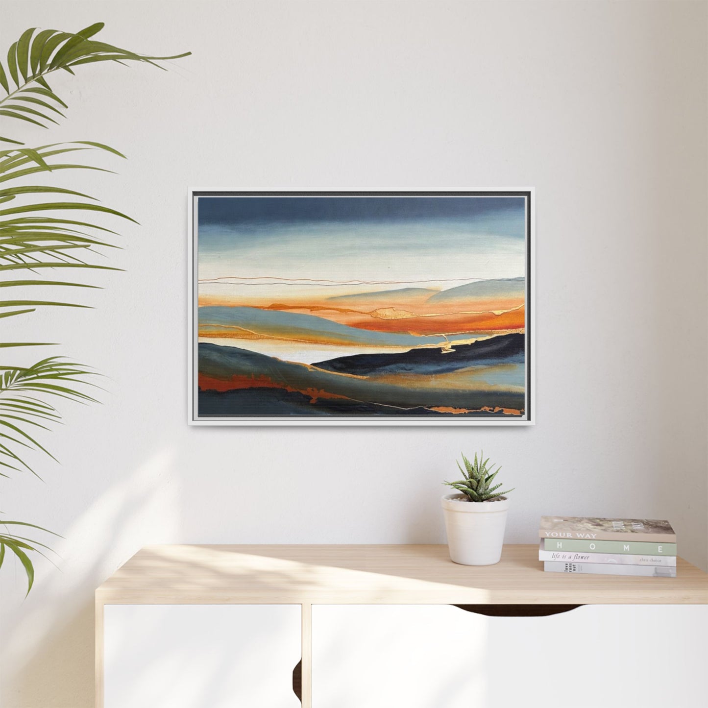 Framed Matte Canvas: Abstract Coastal Sunset Landscape Wall Art