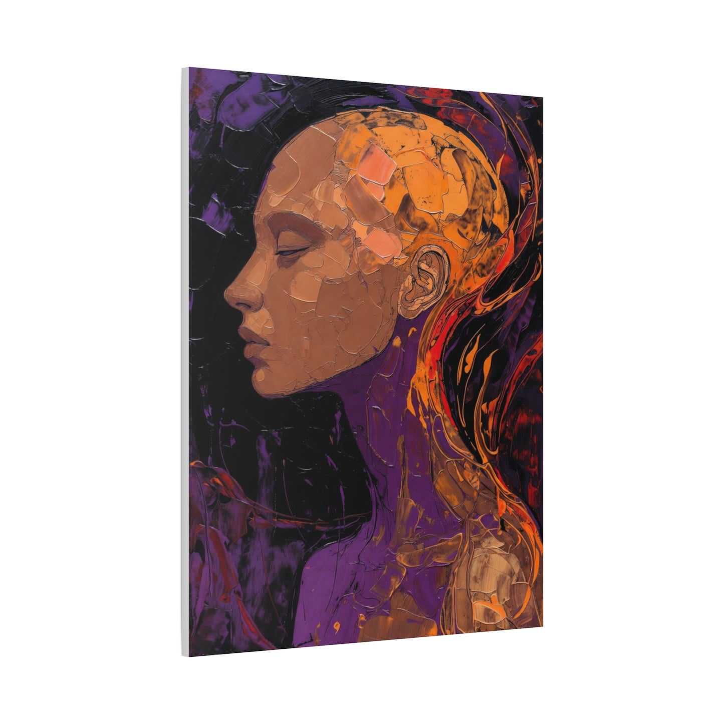 Abstract Portrait Canvas - Meditative Female Profile in Purple & Orange
