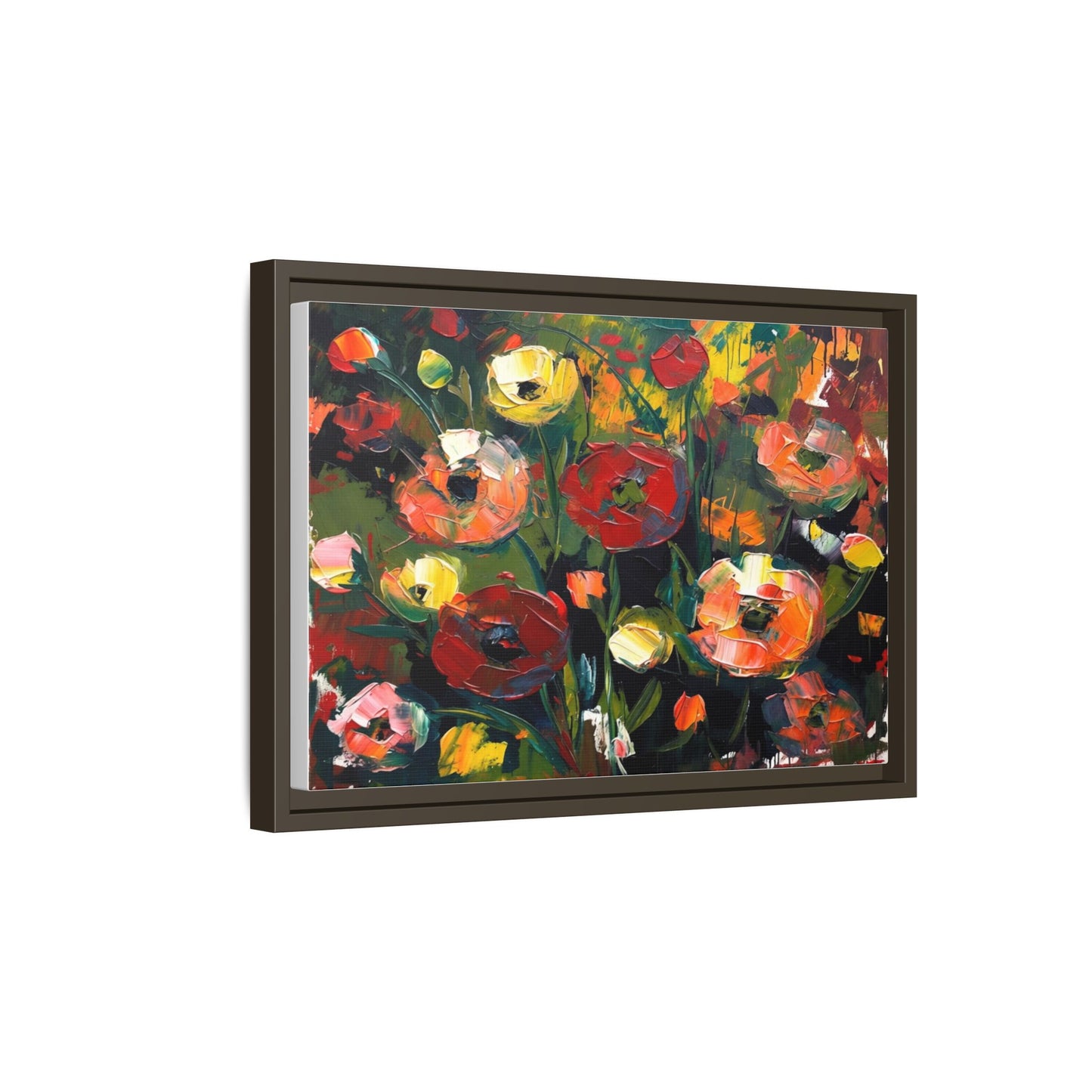 Framed Floral Canvas Print — Vibrant Abstract Poppies Wall Art
