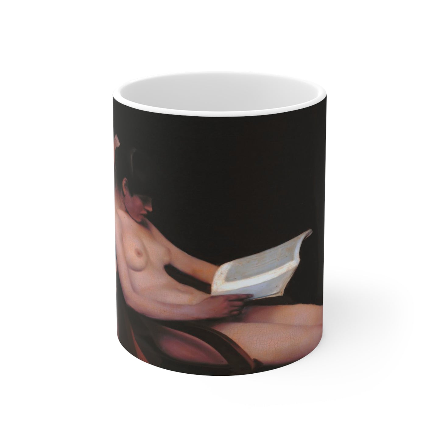 Nude Reading Art Mug — Vintage Boudoir Ceramic Coffee Cup