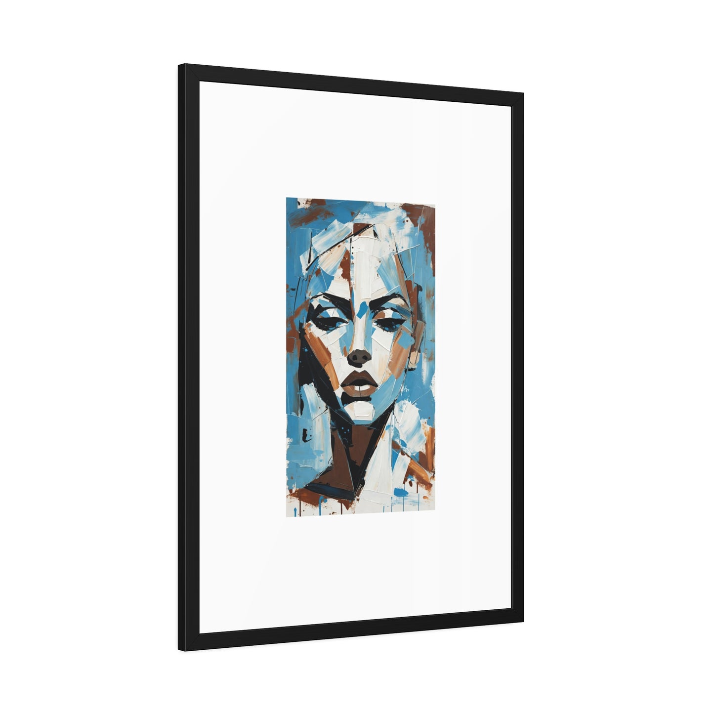 Framed Art Print - Abstract Blue Portrait Poster (Modern Wall Decor)