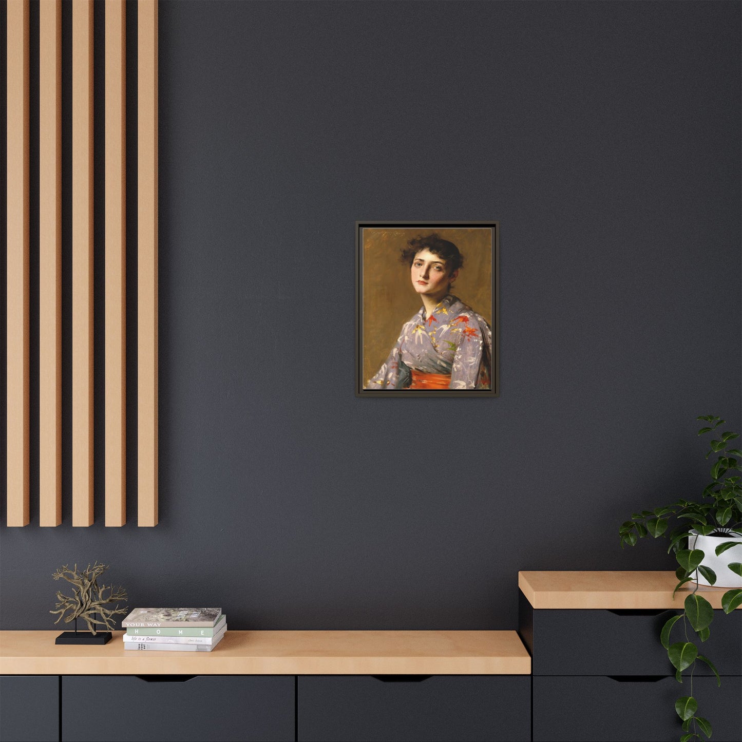 Girl in a Japanese Costume by William Merritt Chase Framed Matte Canvas Wall Art Print