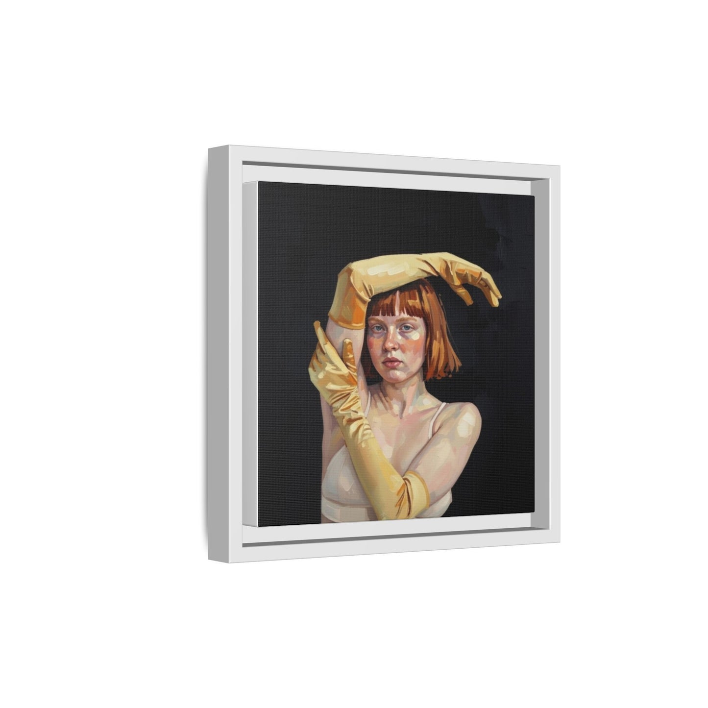 Framed Matte Canvas Art – Portrait of Woman in Yellow Gloves