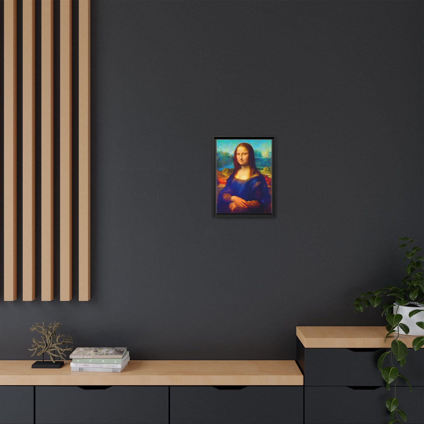 Framed Matte Canvas Print — Colorful Mona Lisa Wall Art