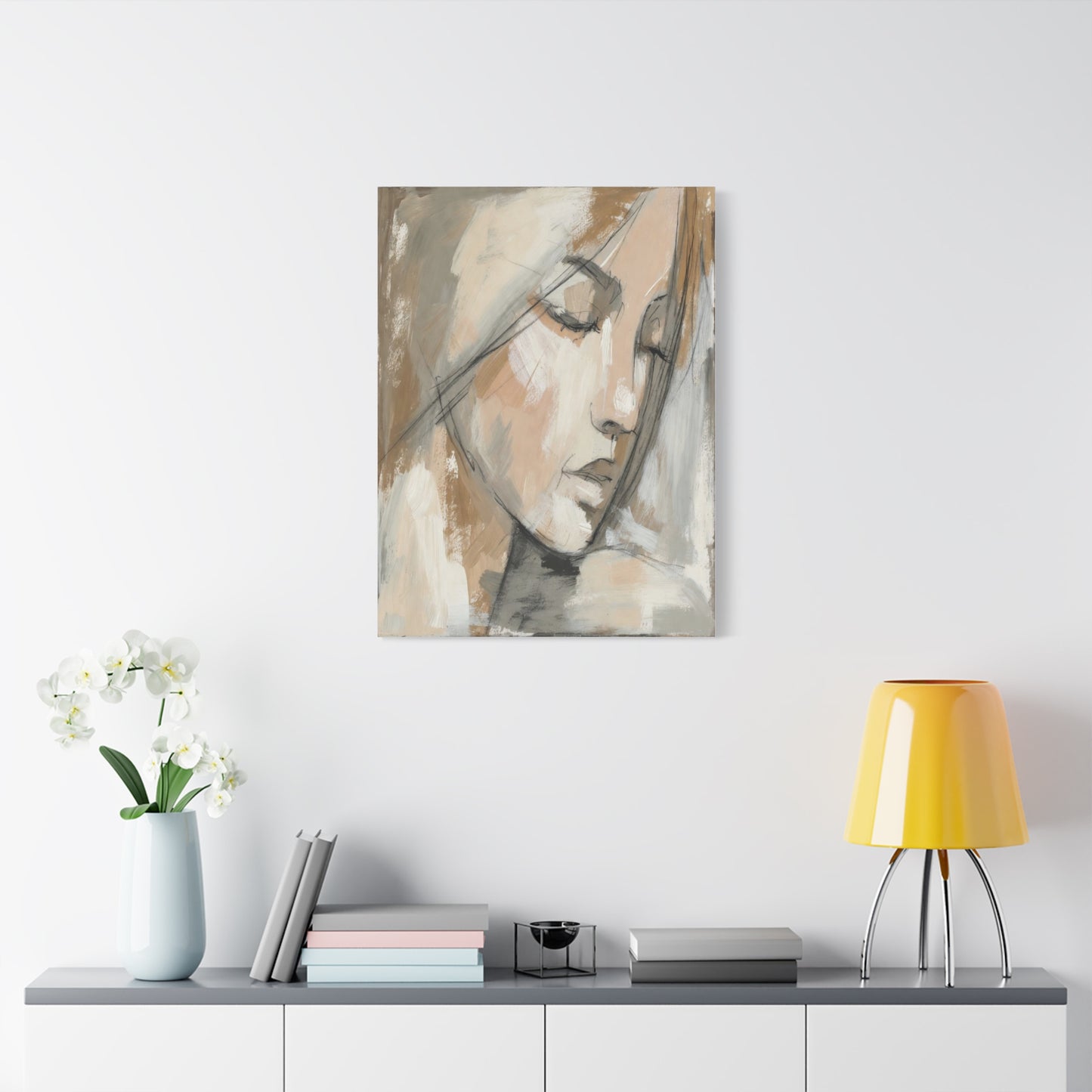 Serene Woman Portrait Matte Canvas Wall Art — Neutral Abstract Face Painting