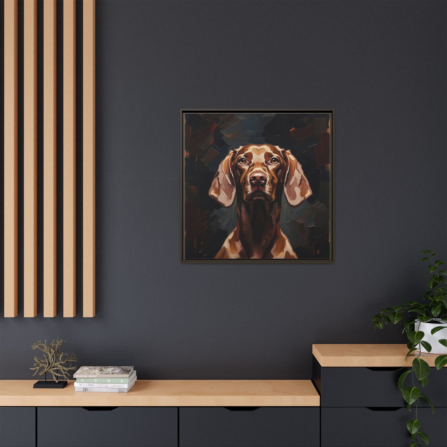 Framed Matte Canvas Dog Portrait – Brown Vizsla Wall Art