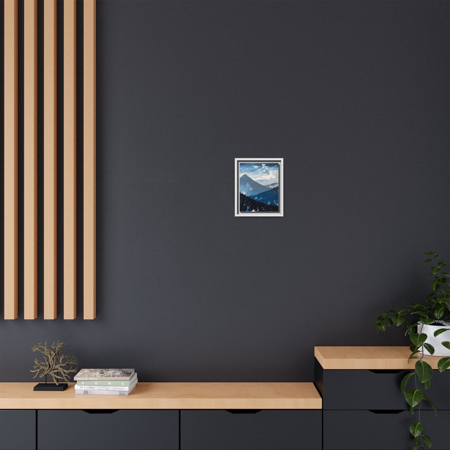 Blue Mountain Landscape Matte Canvas Framed | Abstract Mountain Wall Art