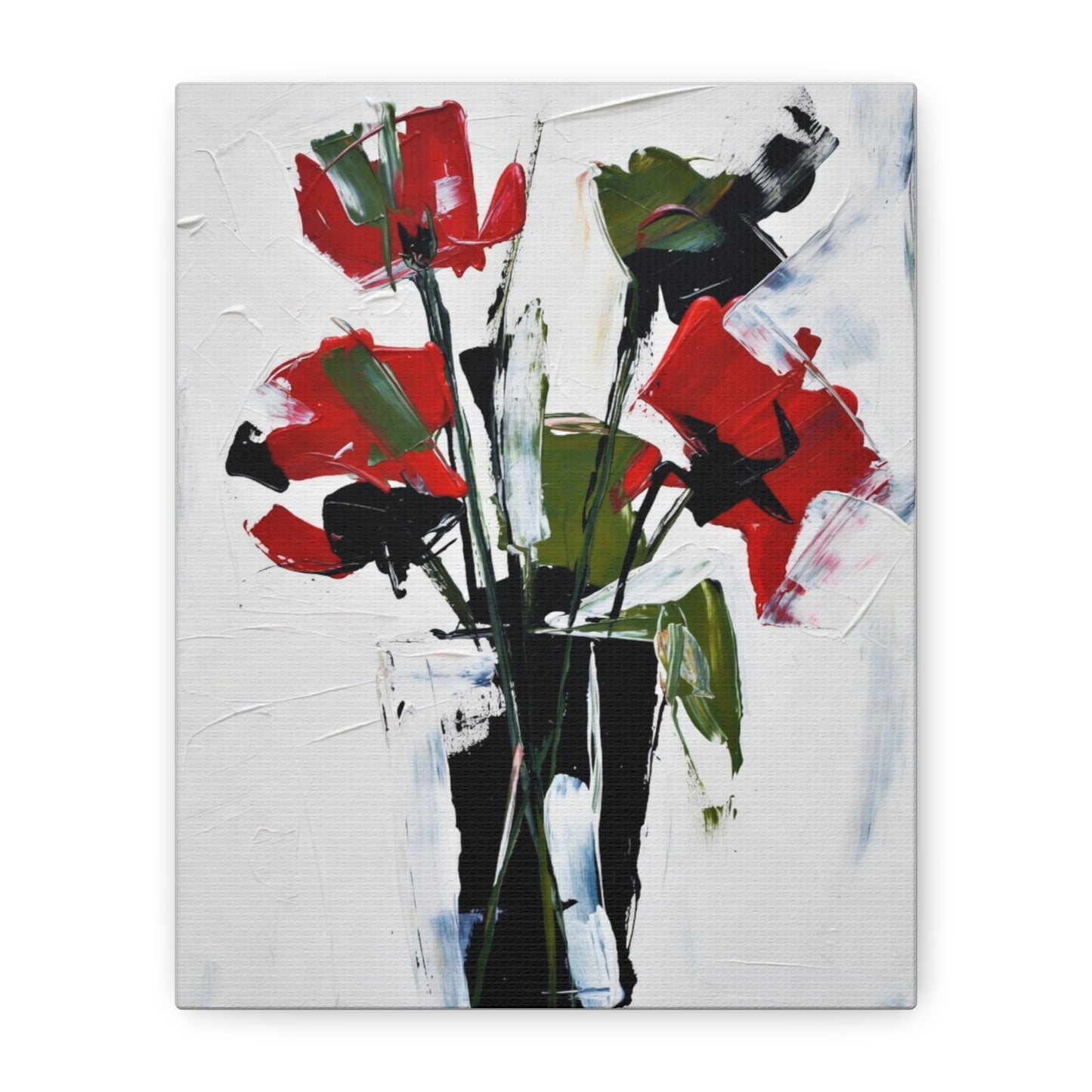 Red Floral Abstract Canvas Print — Modern Painterly Flowers on Matte Stretched Canvas
