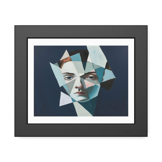 Abstract Geometric Portrait Framed Poster — Modern Blue Art Print