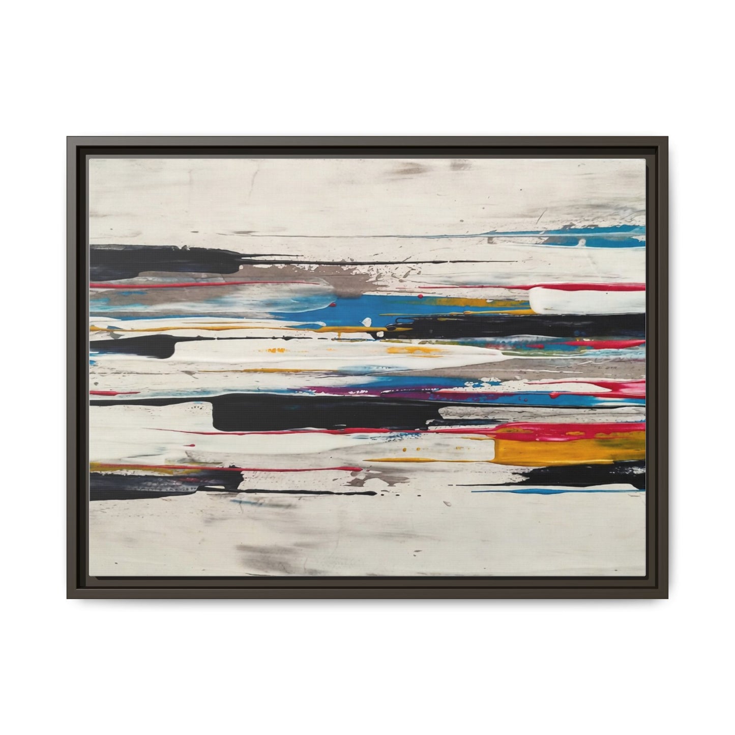 Abstract Multi-Color Framed Canvas Wall Art — Modern Horizontal Brushstroke Print