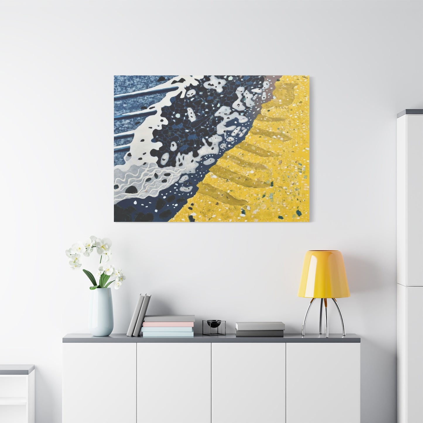 Abstract Blue & Yellow Fluid Art Canvas Print — Matte Stretched Wall Art